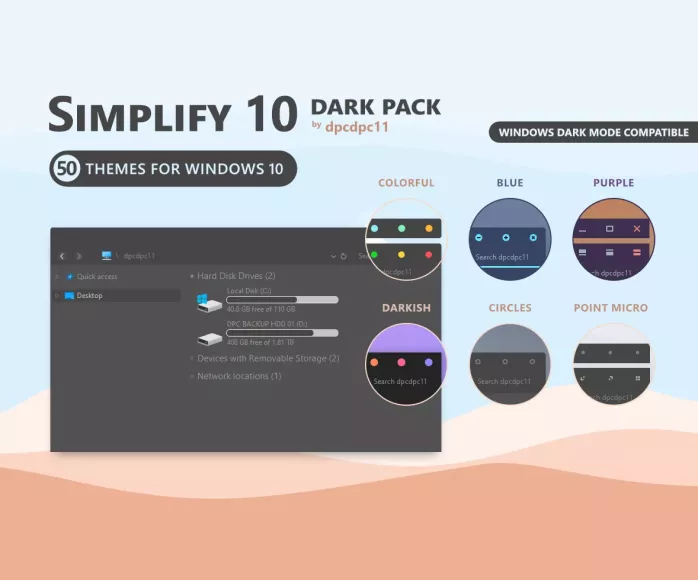 Simplify 10 Dark - Набор тем для Windows 10 (50 в 1)