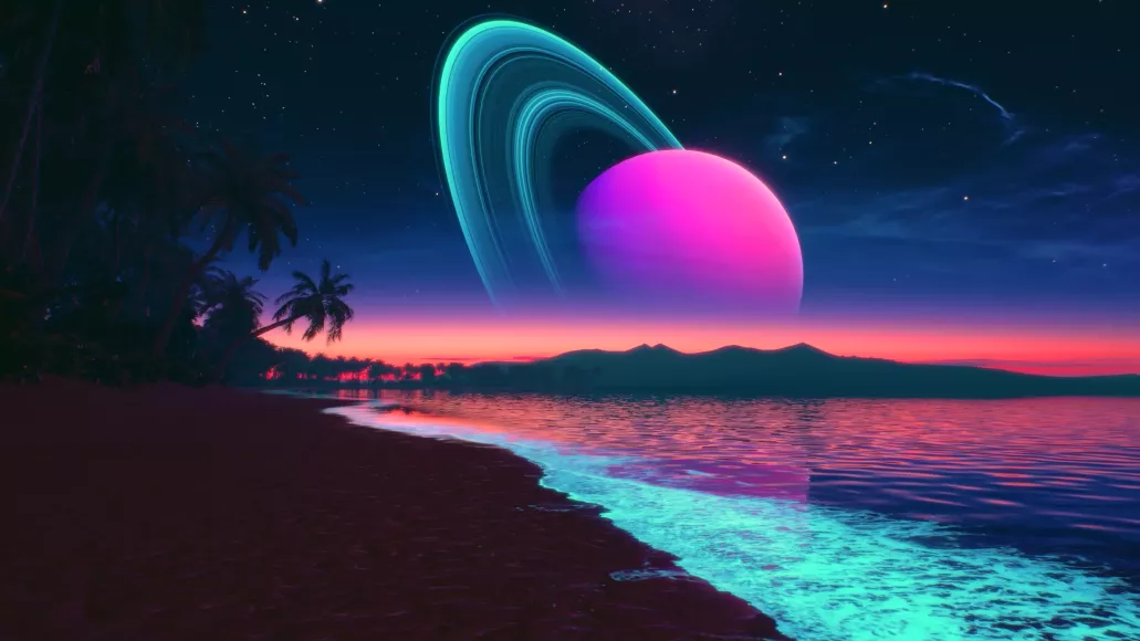 Bioluminescent Beach Sci-Fi Planet by Visualdon