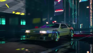 Cyberpunk DeLorean Night City Drive by Visualdon