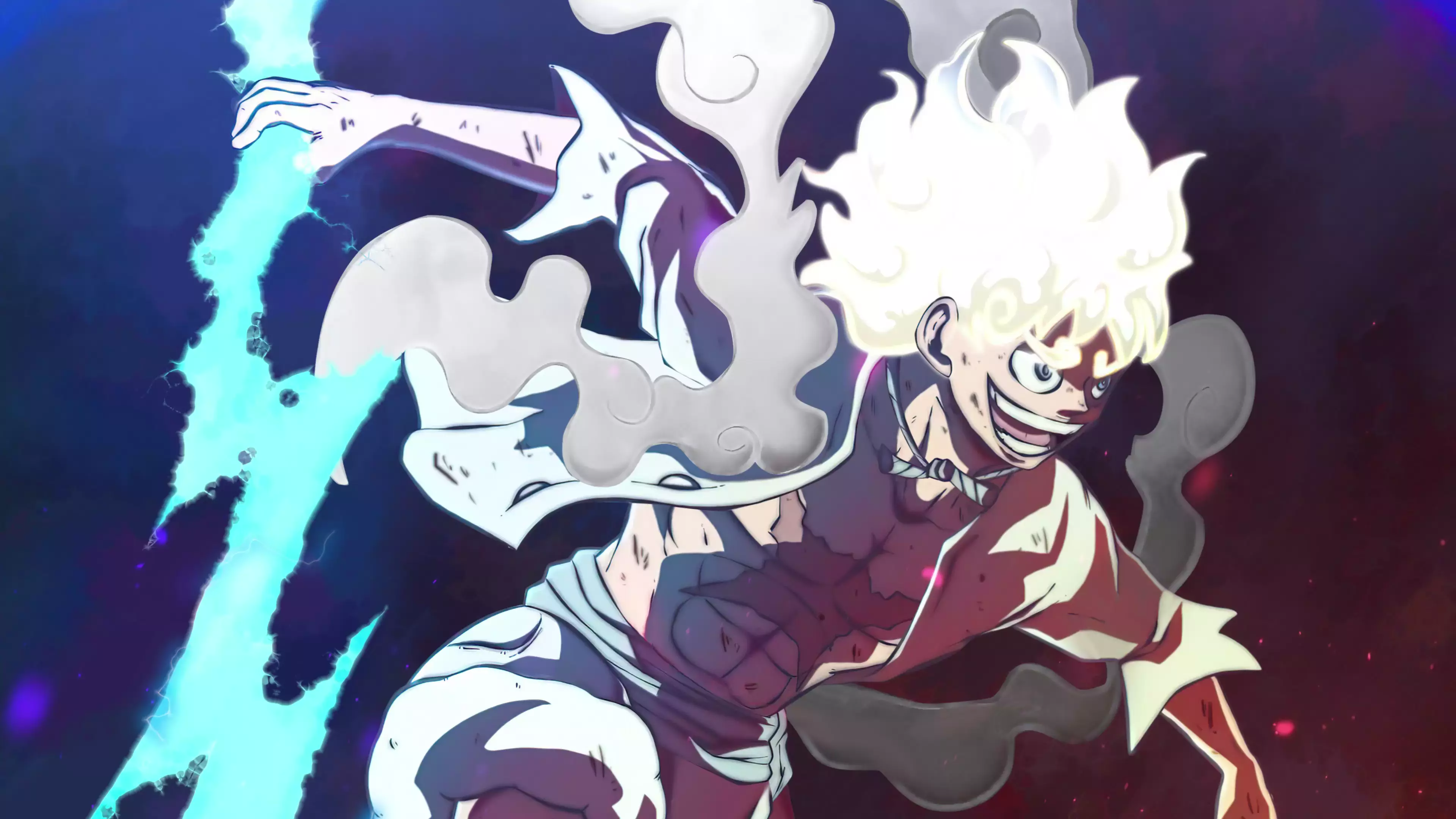 Video wallpaper Luffy Gear 5 with holding cybust lighting - One Piece (Anime )